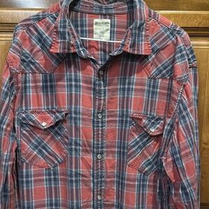 Vintage Mossimo Supply Co Red and Blue Casual Pearl Snap Shirt